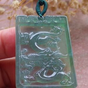 Icy green jadeite dragon pendant certificate